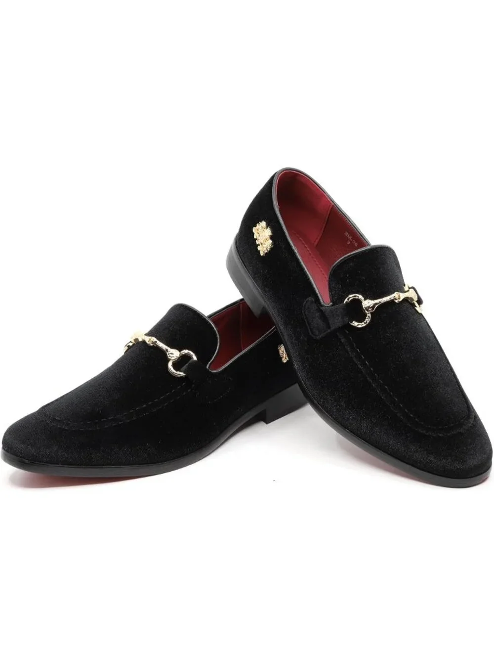 Metrocharm Men's Black Rubber Velvet Loafers Gold Buckle Slip On Classic Shoes